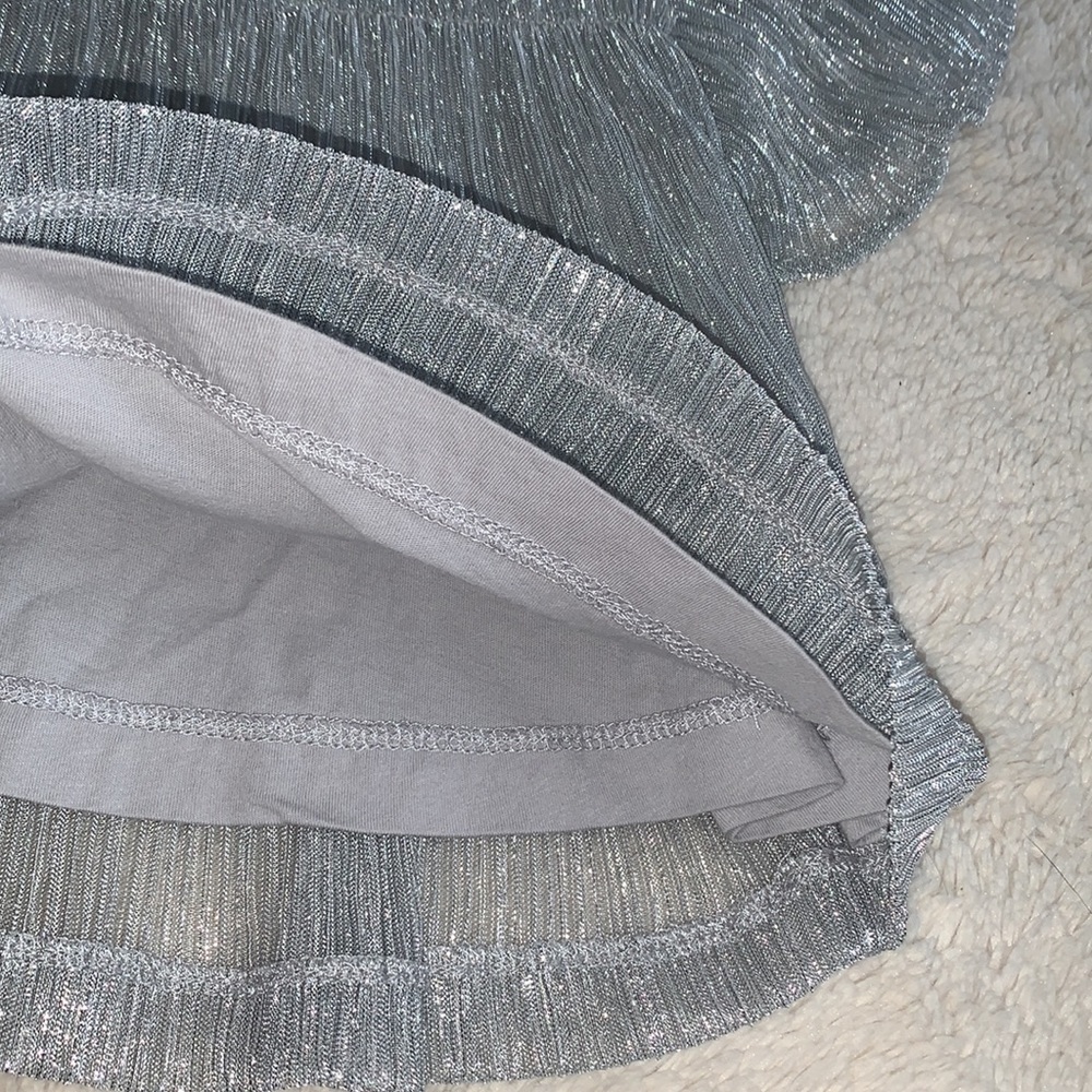 Crewcuts 2 Shimmery Silver Top EUC Flutter Sleeves - Picture 5 of 8